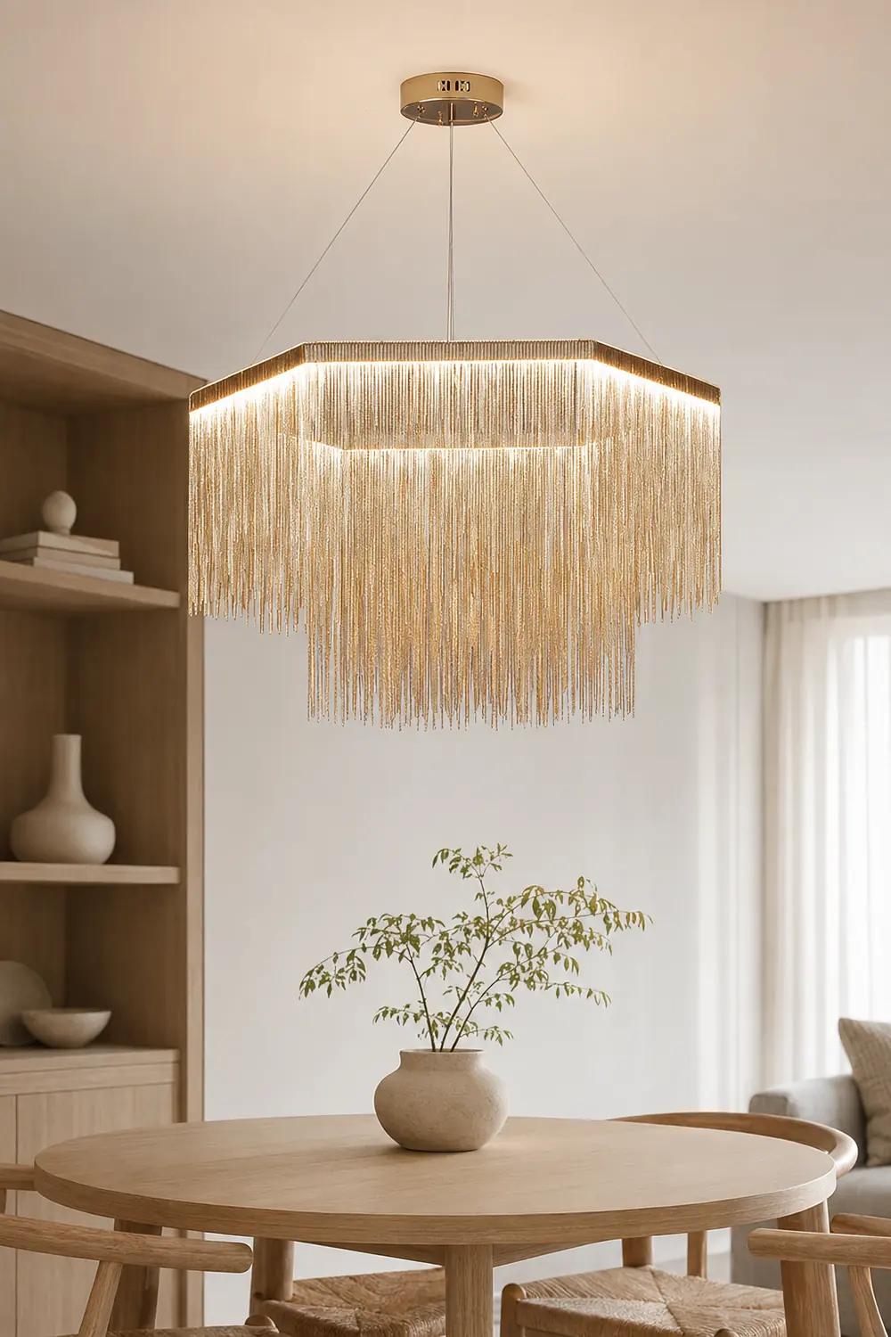 Colon Pendant Light Tassel Luxury, Chain Metal, Gold/Silver, Living Room - Lumpaz