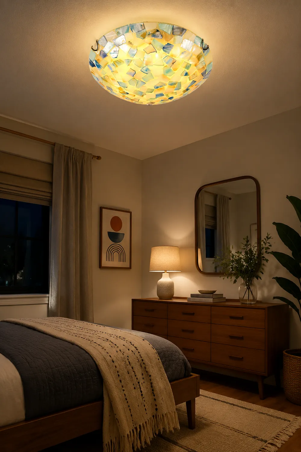 Morandi Modern Semi-Globe Metal/Shell LED Flush Mount Ceiling Light White/Blue/Orange - Lumpaz