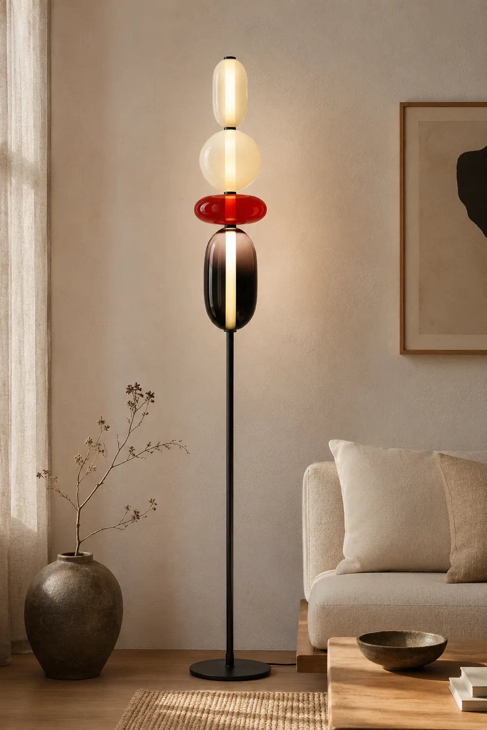 Morandi Modern Creative Man Metal/Glass Floor lamp, White/Black/Red - Lumpaz