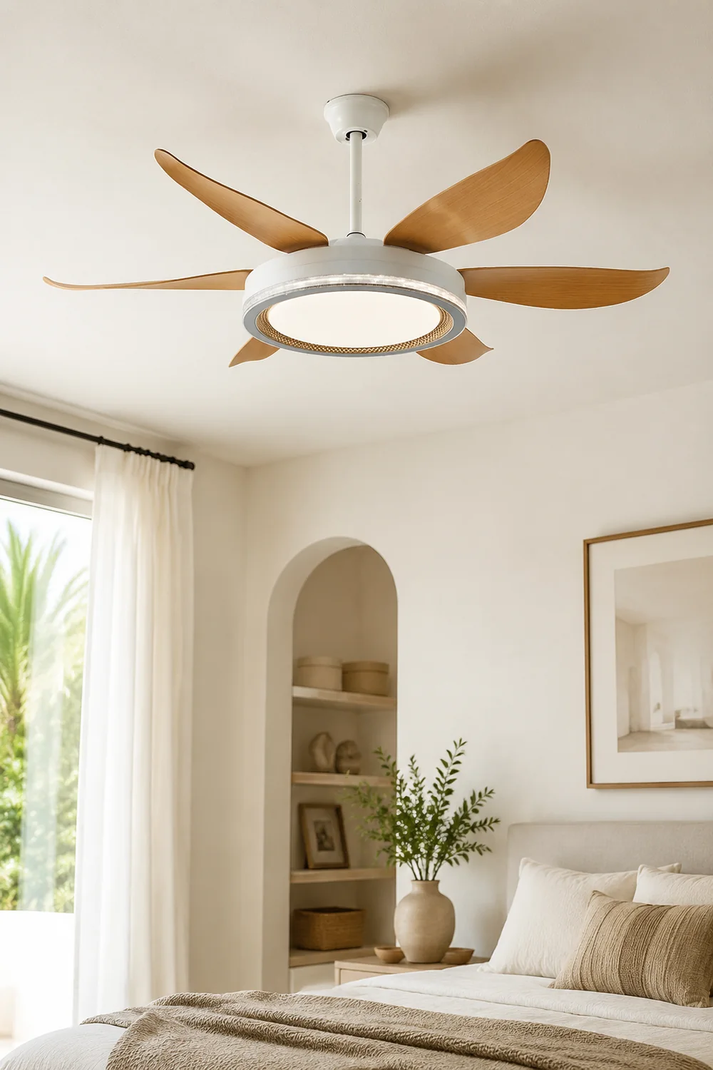 Haydn 6-Blade DC Ceiling Fan with Light, White & Wood - Lumpaz