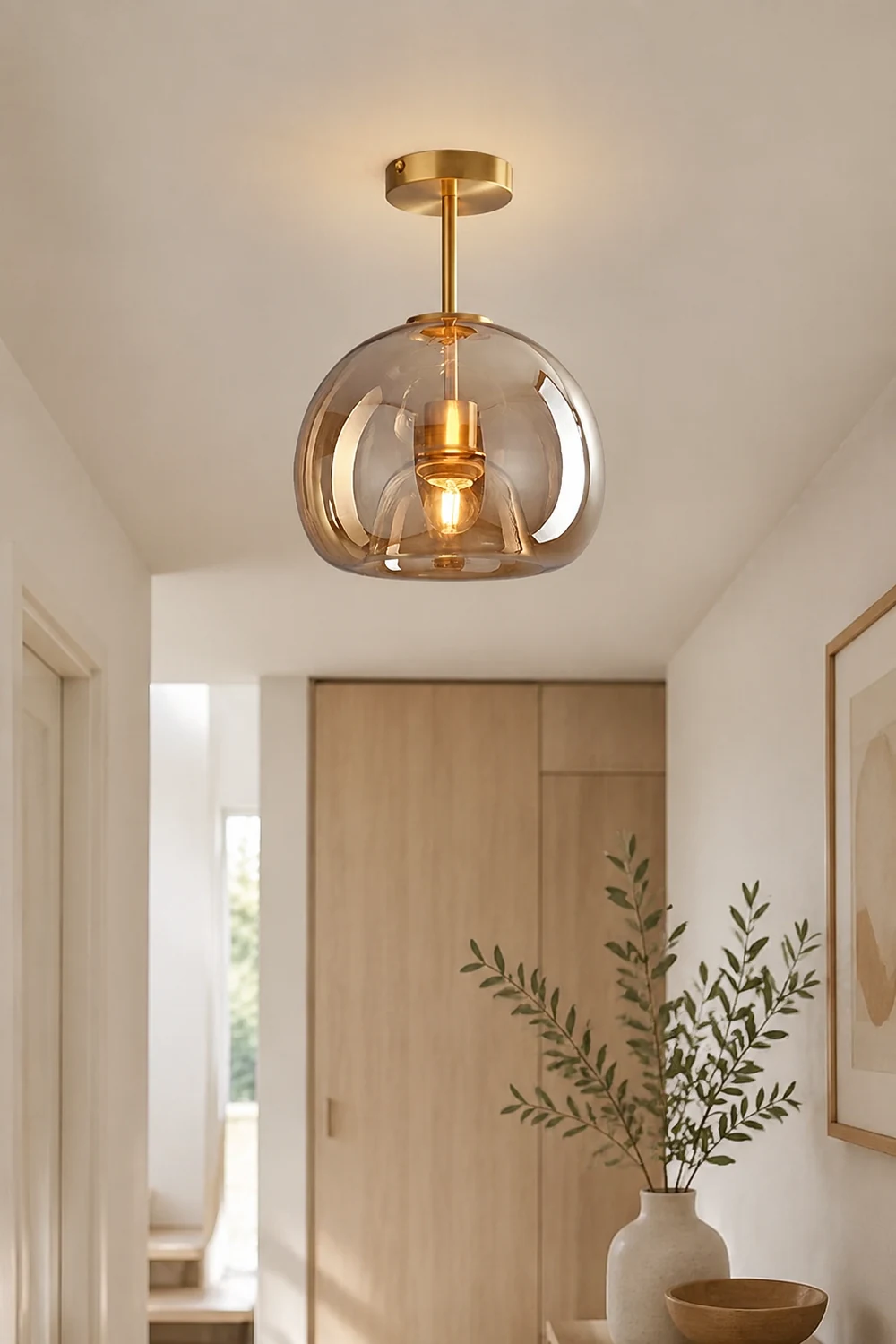 Sanna Modern Dome Glass Semi-Flush Mount Ceiling Light/Pendant Light, Gold/Black - Lumpaz