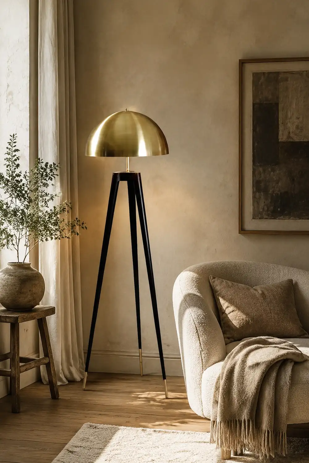 Carins Modern Metal Tripod Floor Lamp, Black/Gold - Lumpaz