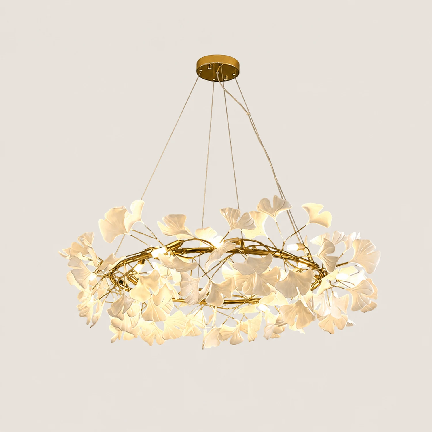 Ophelia EarthenGlo Modern Kitchen White Art Deco Chandelier, Metal & Ceramic - Lumpaz