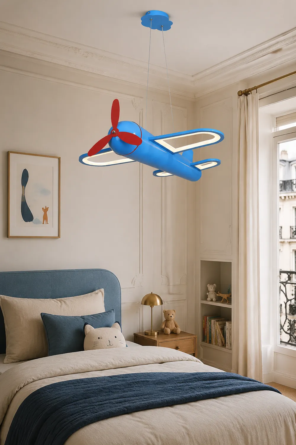Minori Decorative Airplane Metal Pendant Light, Yellow/Blue, Children's Room - Lumpaz