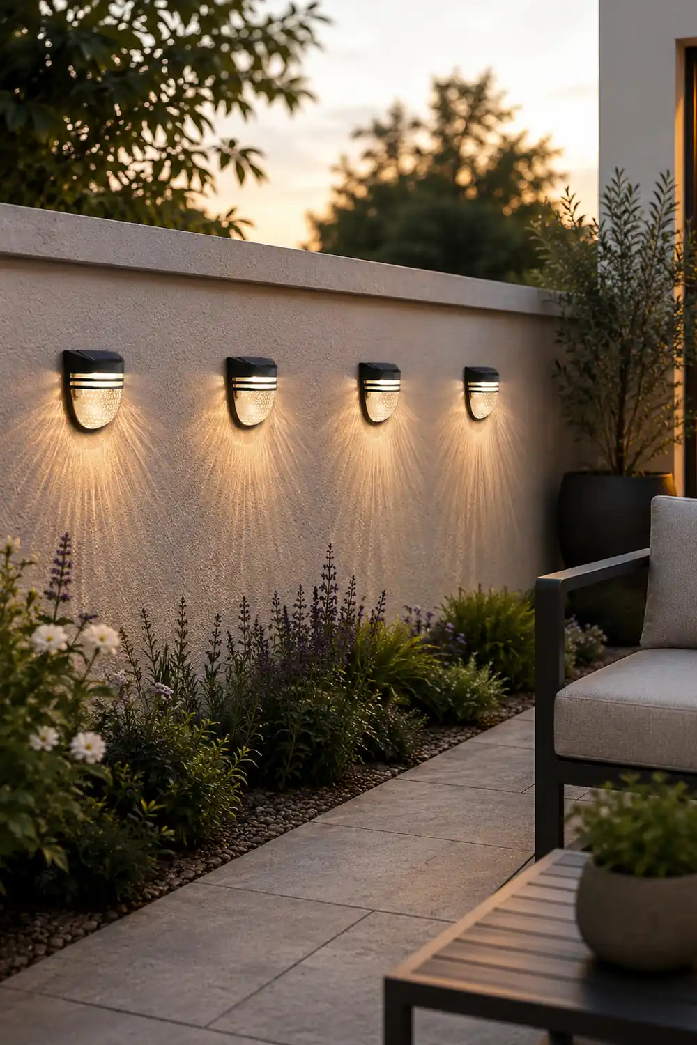 Modern Solar-Powered Black Wall Fence Lights, 4-Pack复制 - Lumpaz
