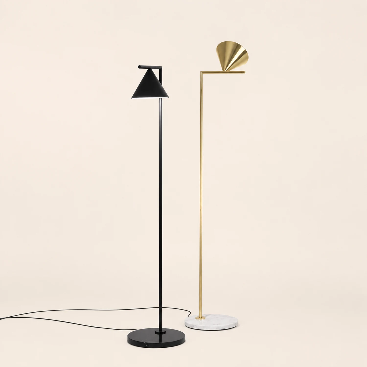 Carins Modern Geometric Marble Base Floor Lamp, Black/Gold - Lumpaz