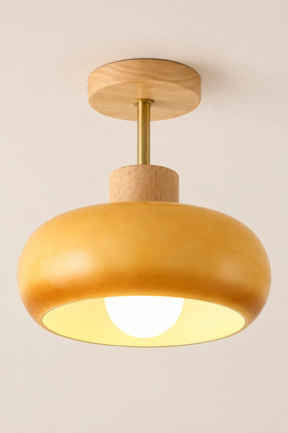 Hailie Flush Mount Ceiling Light Cup Minimalist Wood/Glass White/Orange - Lumpaz