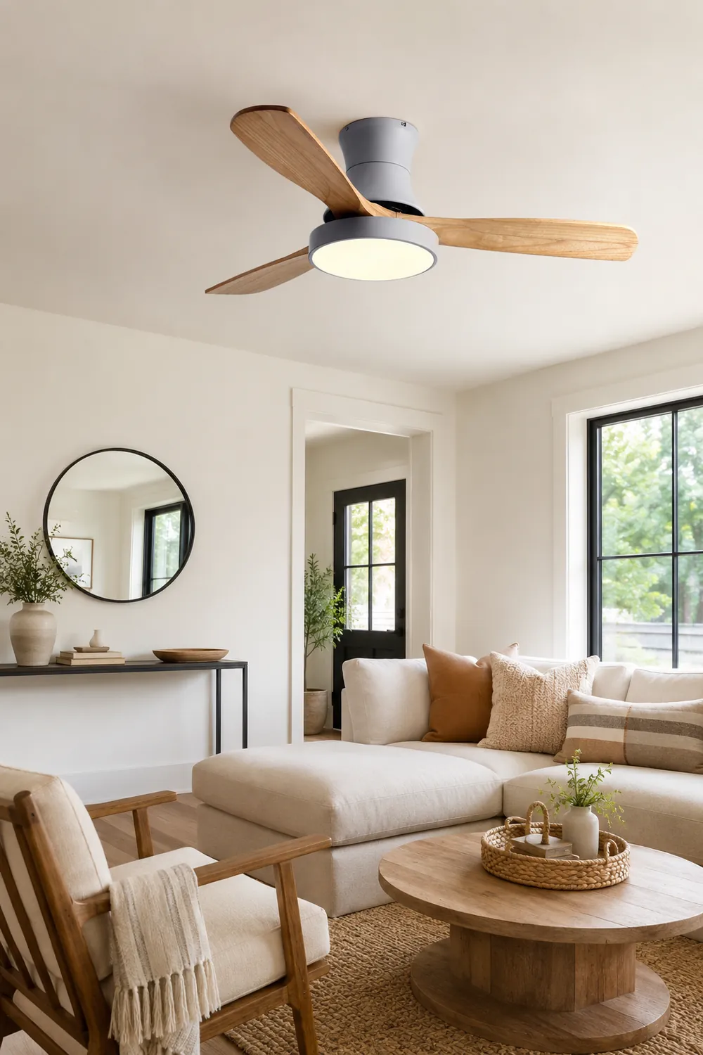 Walters 3-Blade White & Gray Ceiling Fan with Light, Metal & Wood, DIA 52'' - Lumpaz