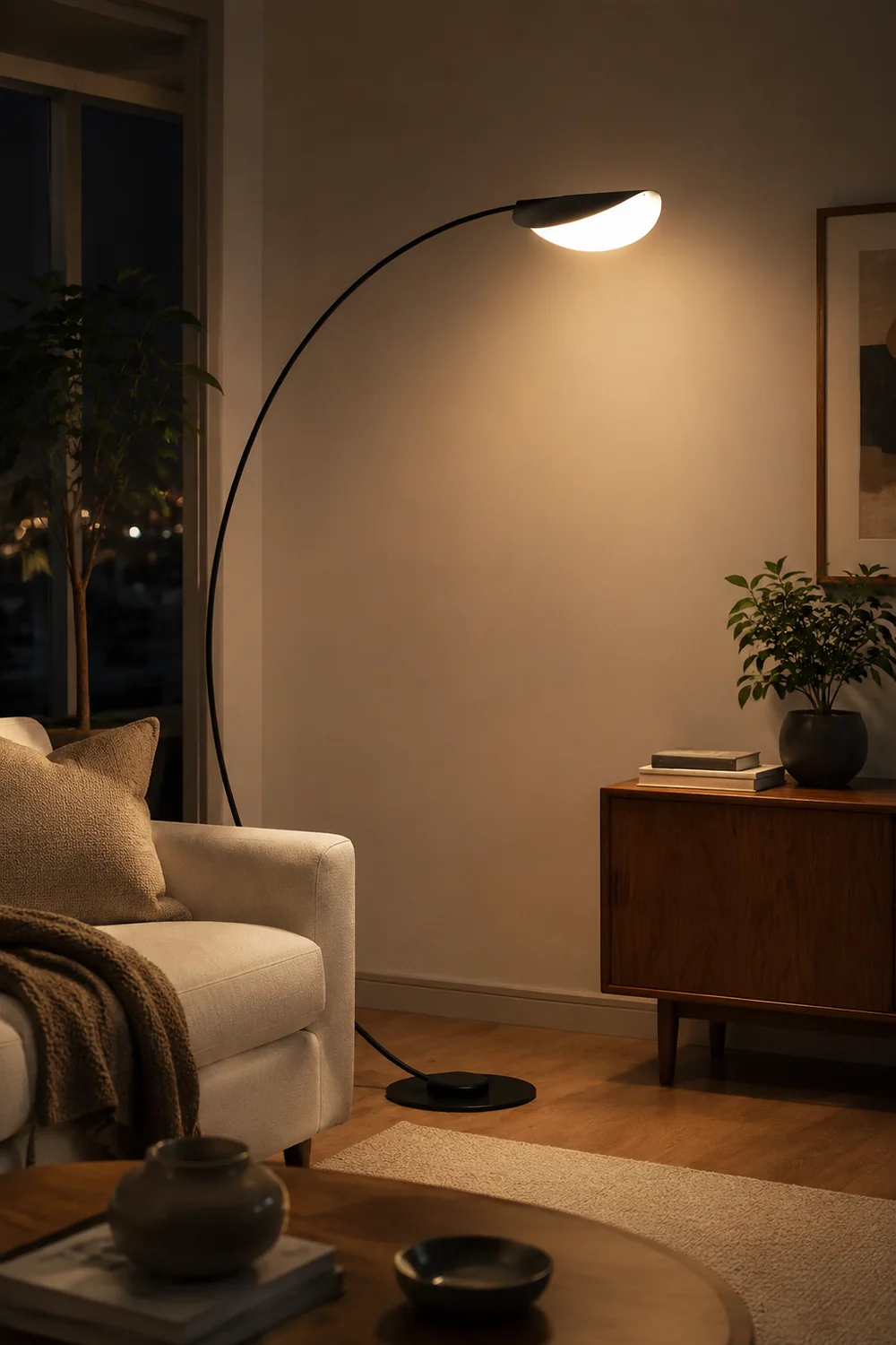 Edge Modern Arch Metal Floor Lamp, Black Bedroom/Living Room - Lumpaz