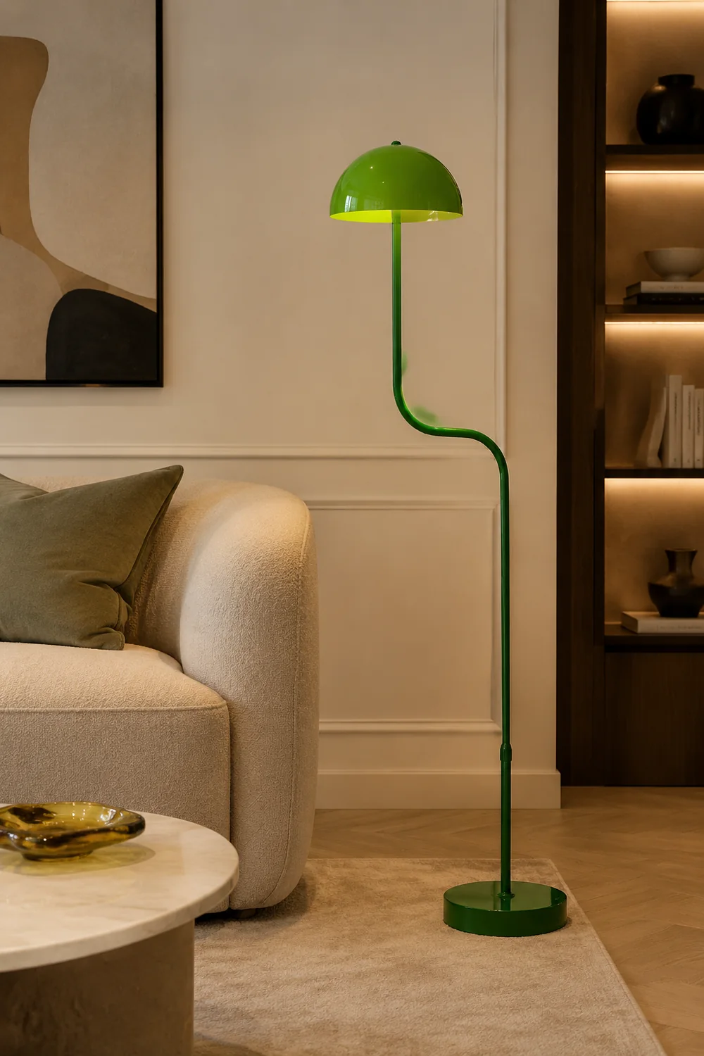 Salgado Floor Lamp Mushroom Middle Ancient, Arc Metal, Green, Dining Room - Lumpaz