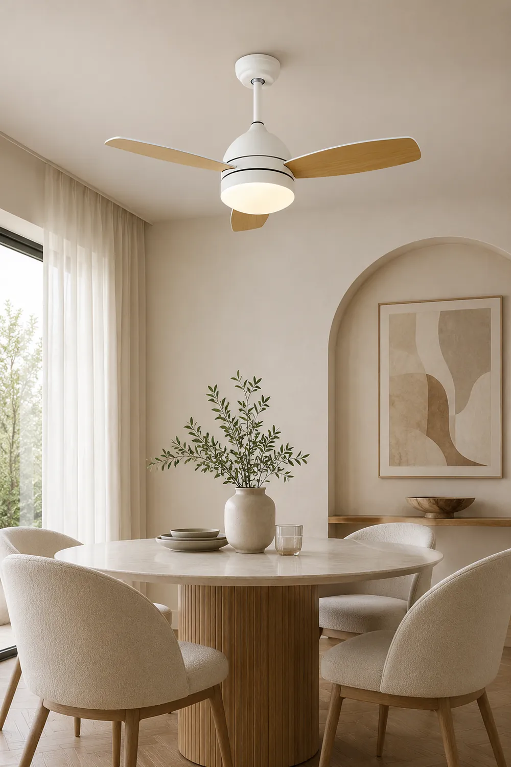 Haydn Modern Wood DC Ceiling Fan with Light, Black & White, 2 Color, 42'' - Lumpaz