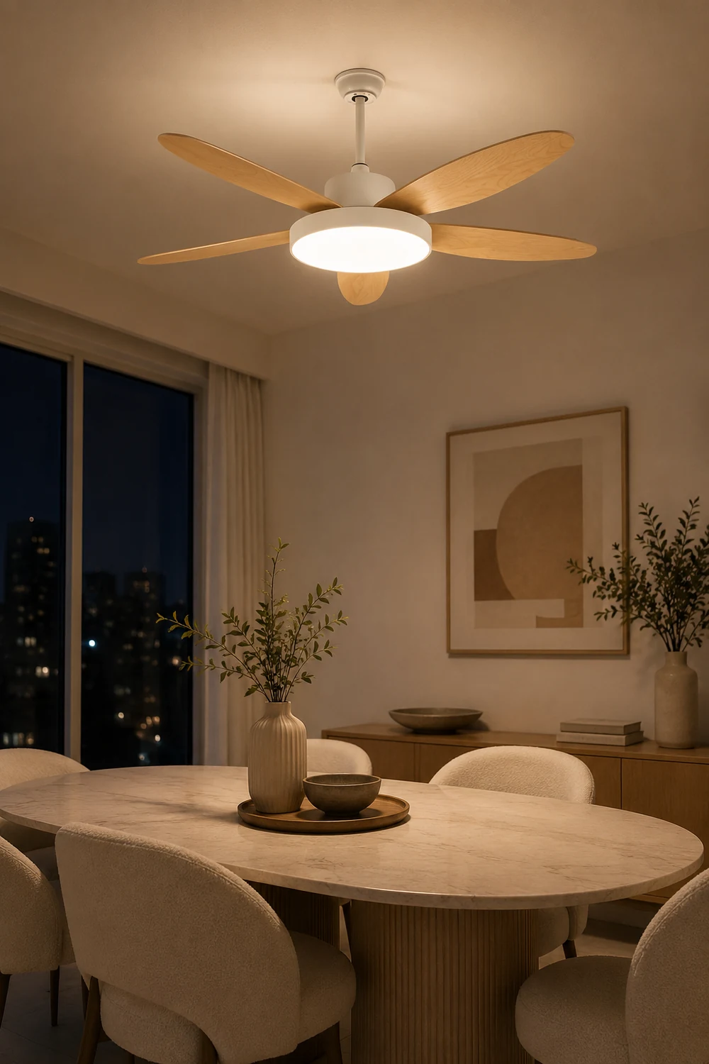 Haydn 5-Blade White & Black  DC Ceiling Fan with Light, Summer, 47.2''/51.2''/55.1'' - Lumpaz