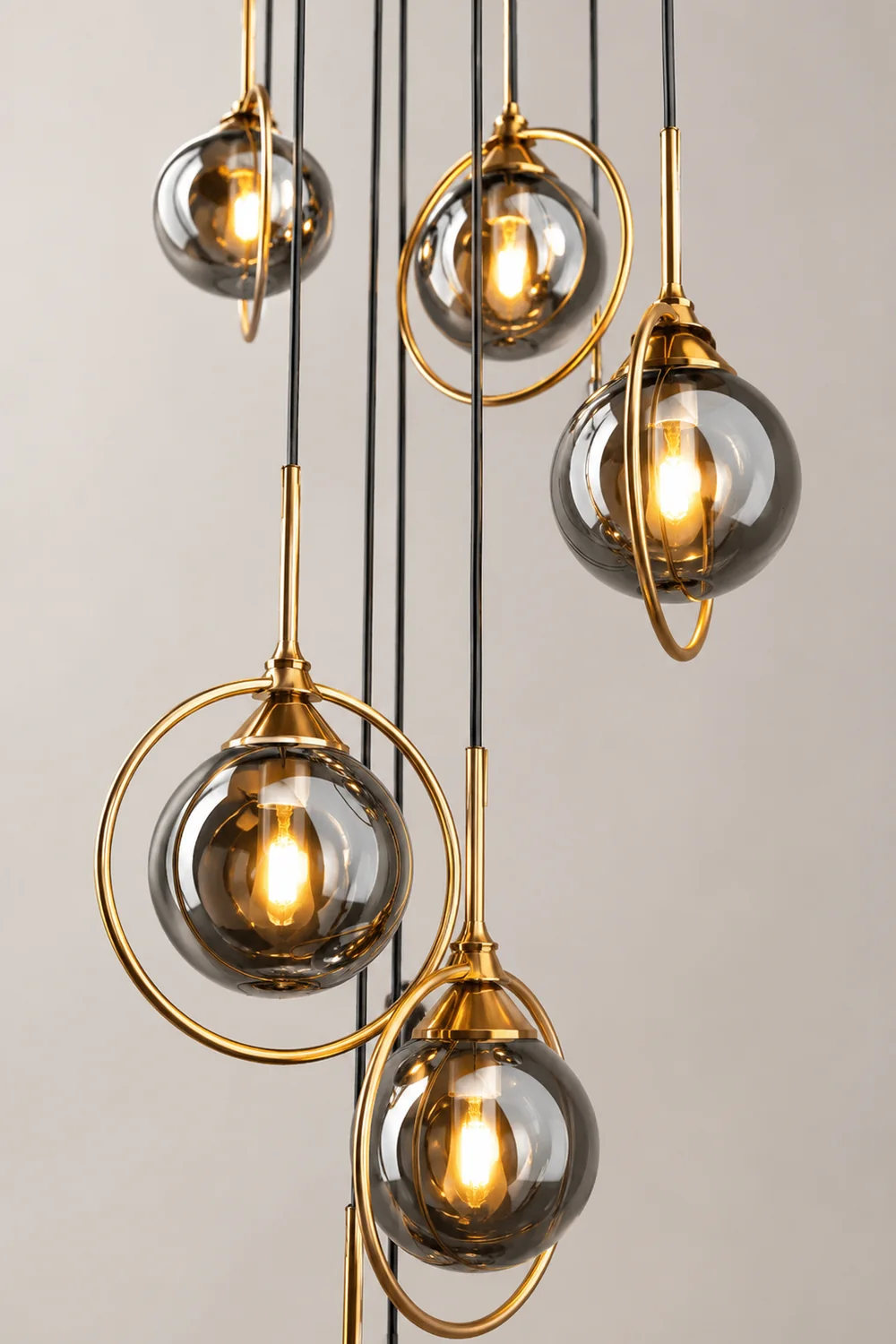 Hailie Modern Spiral Ball Glass Staircase Chandelier, Clear/Amber/Smoke Gray - Lumpaz