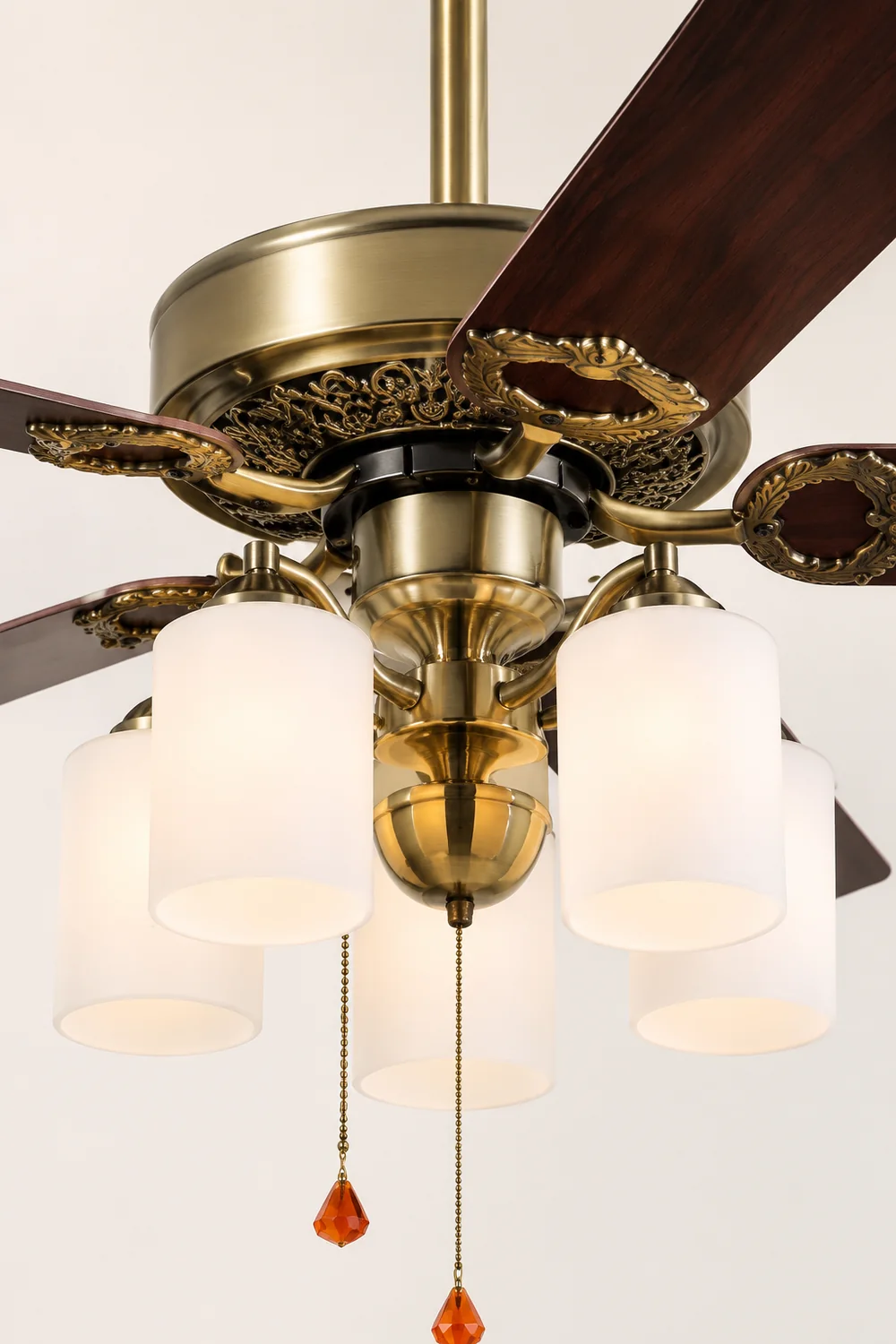 Alessio 5-Blade Rustic DC Ceiling Fan with Light, Brass, 48'' - Lumpaz