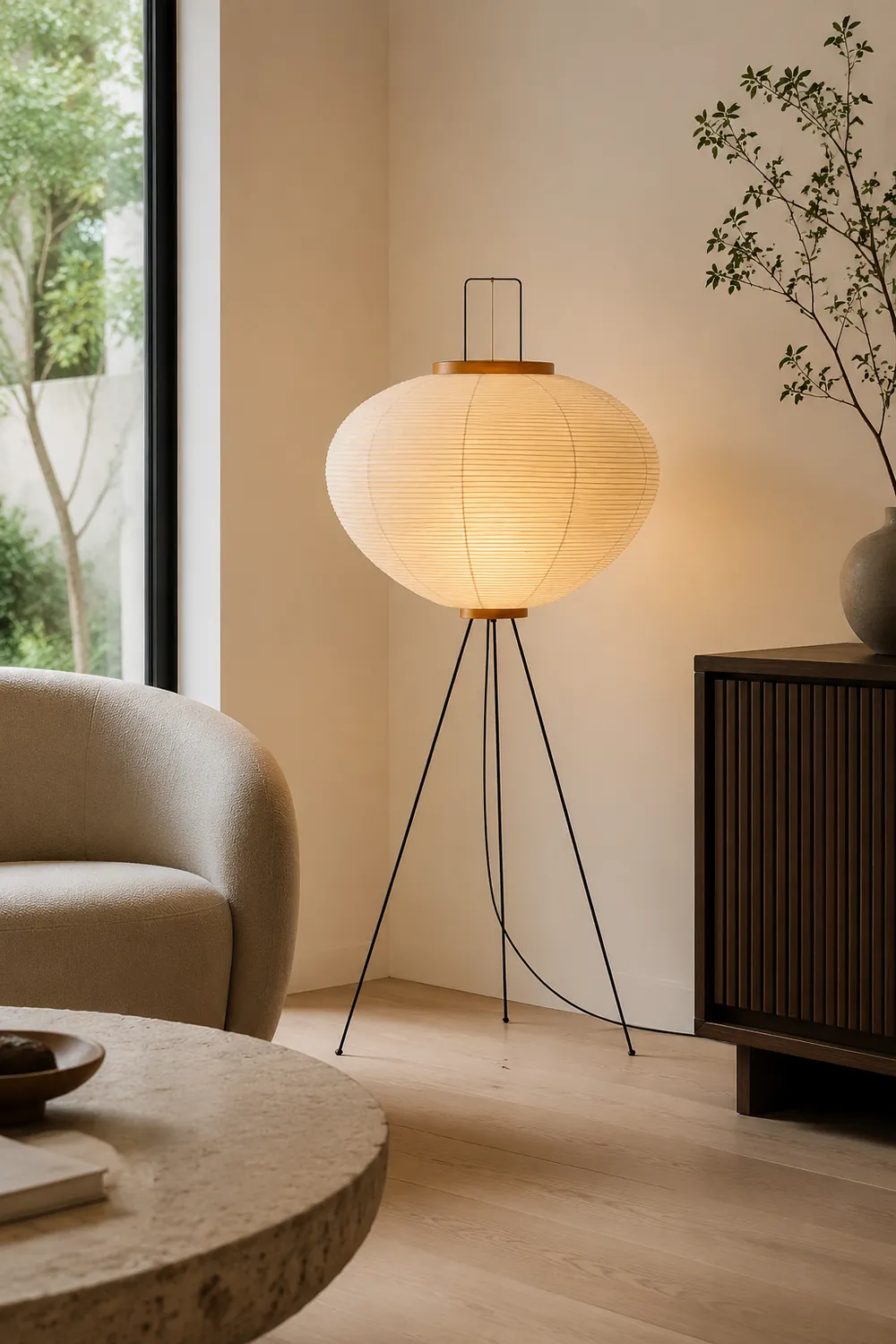Renée Minimalist Tripod Lantern Paper Floor Lamp White - Lumpaz