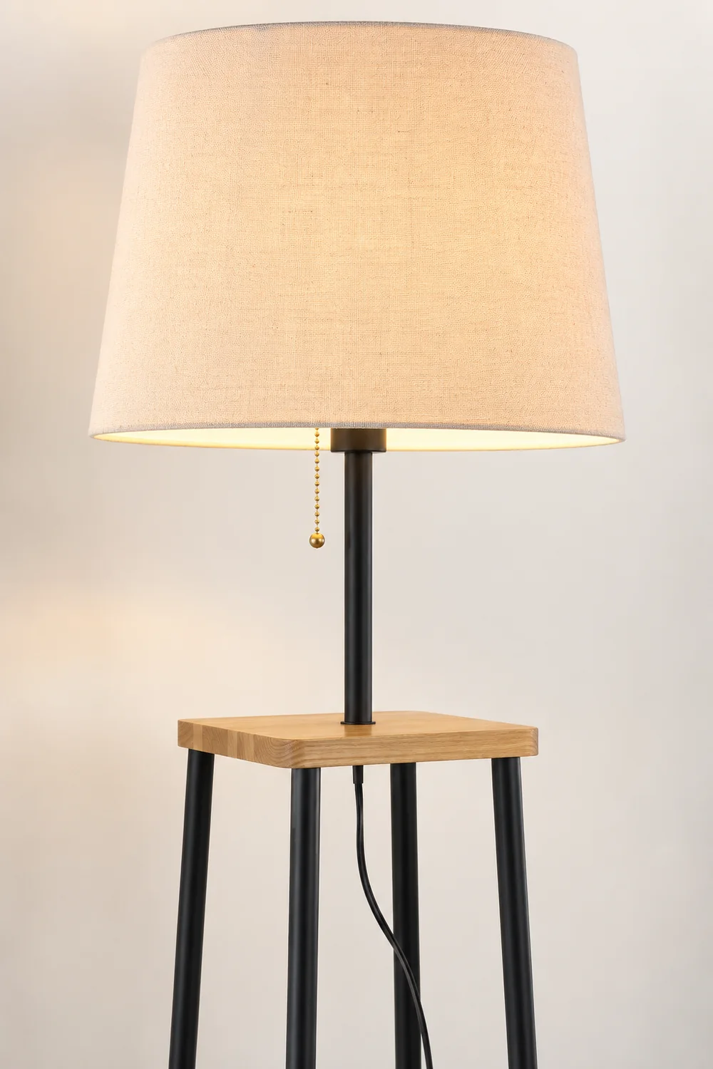 Eryn Modern Cone Metal Fabric Floor Lamp /w Shelf ,Black - Lumpaz
