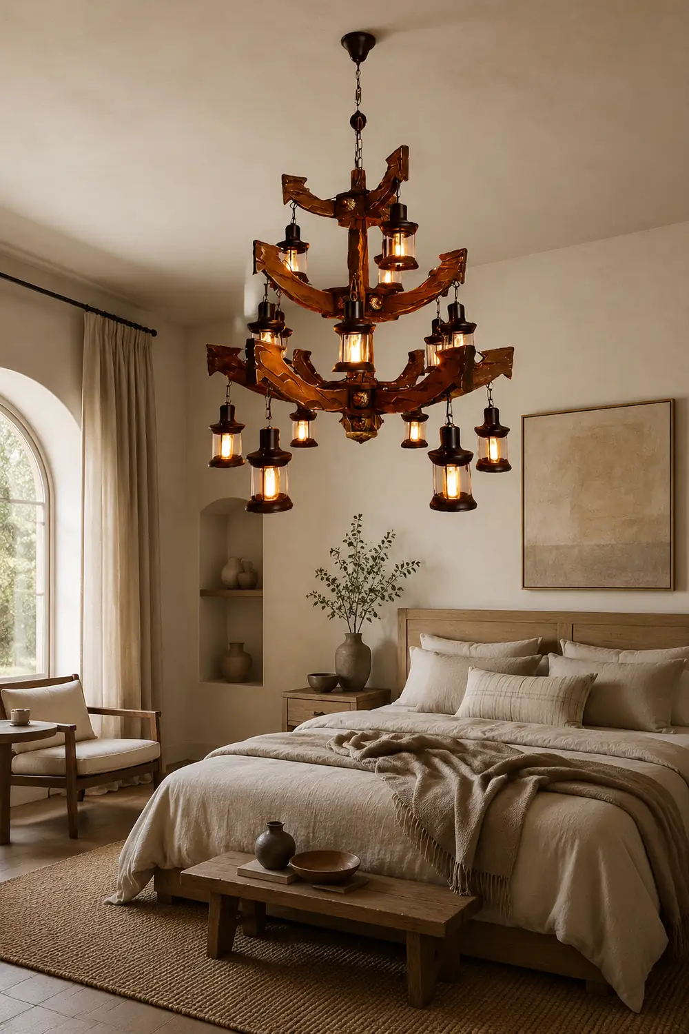 Austin Retro 14 Lantern Wood/Metal Chandelier Living Room/Bedroom - Lumpaz