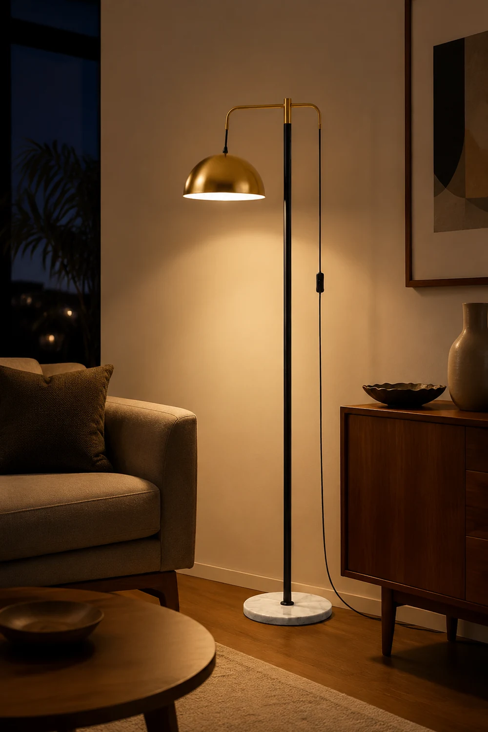 Carins Minimalist Geometric Marble Base/Metal Floor Lamp - Lumpaz