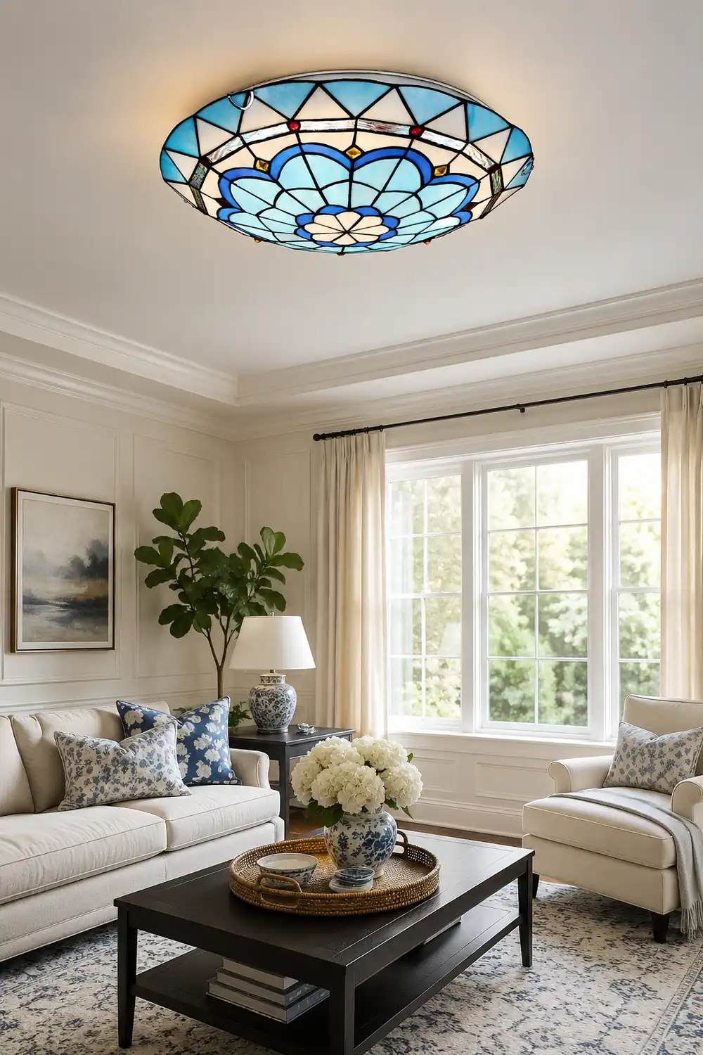 Eryn Flush Mount Glass Colorful Ceiling Light, Bedroom - Lumpaz