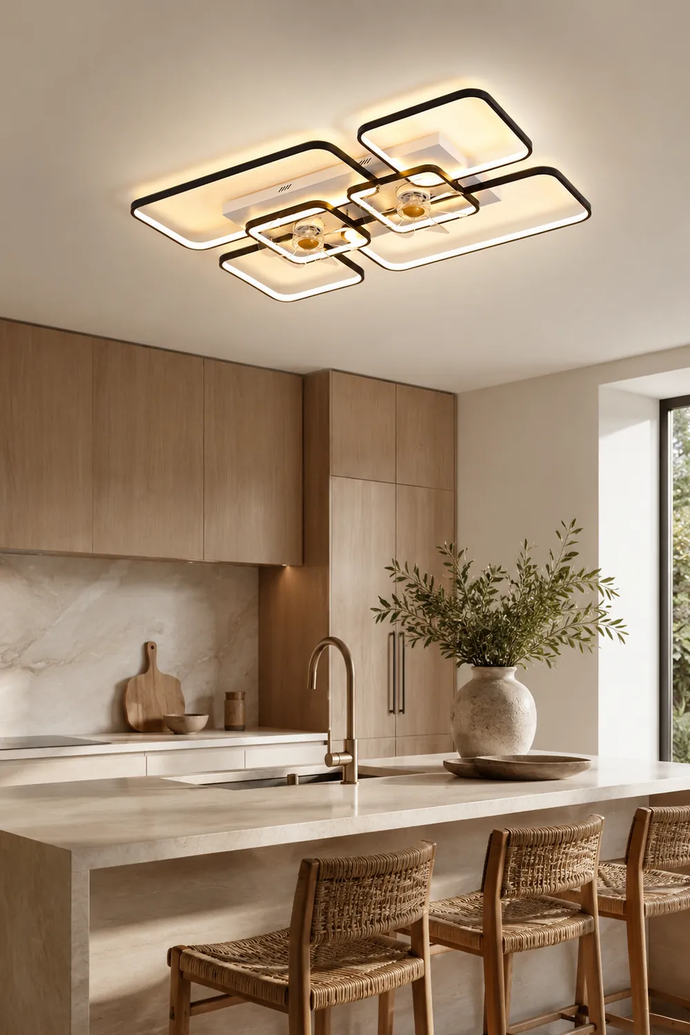 Lacey Rectangular Ceiling 2-Fans with Light, 2 Color, 18"/22"/36"/42" - Lumpaz