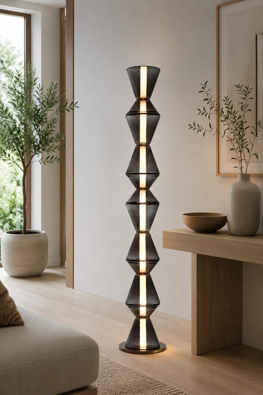 Evette Nordic Modern Black LED Pendant & Floor&Table Lamp, Glass - Lumpaz
