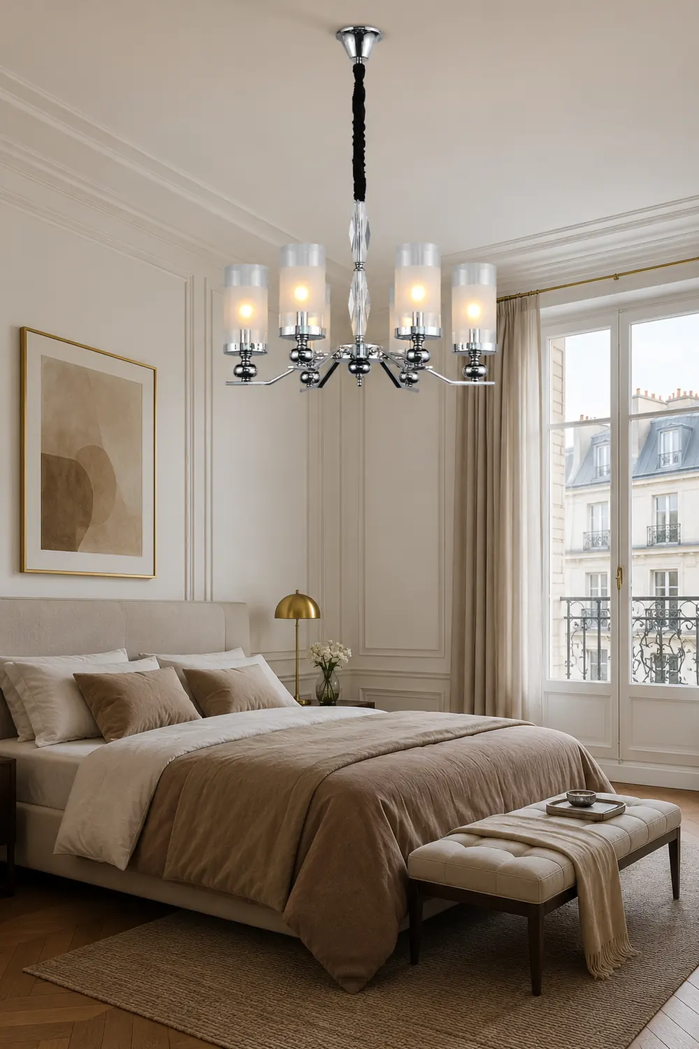 Alessio Retro Silver Metal/Glass Chandelier/Wall Lamp, Living Room - Lumpaz
