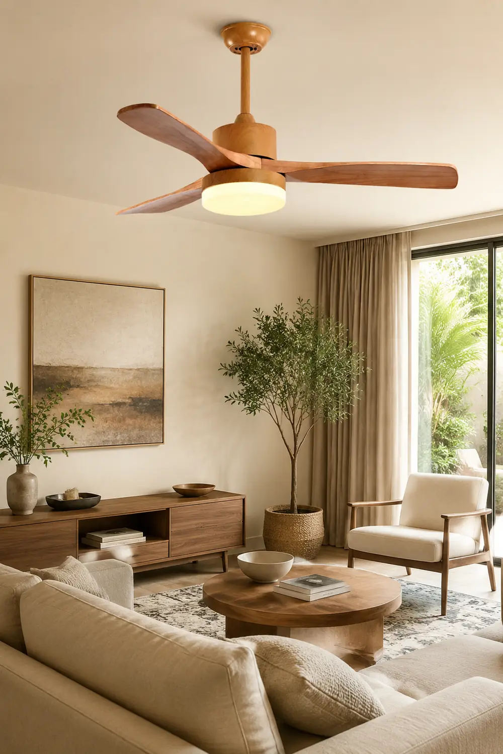 Ozawa Wooden Ceiling Fan Light, DIA 52'' - Lumpaz