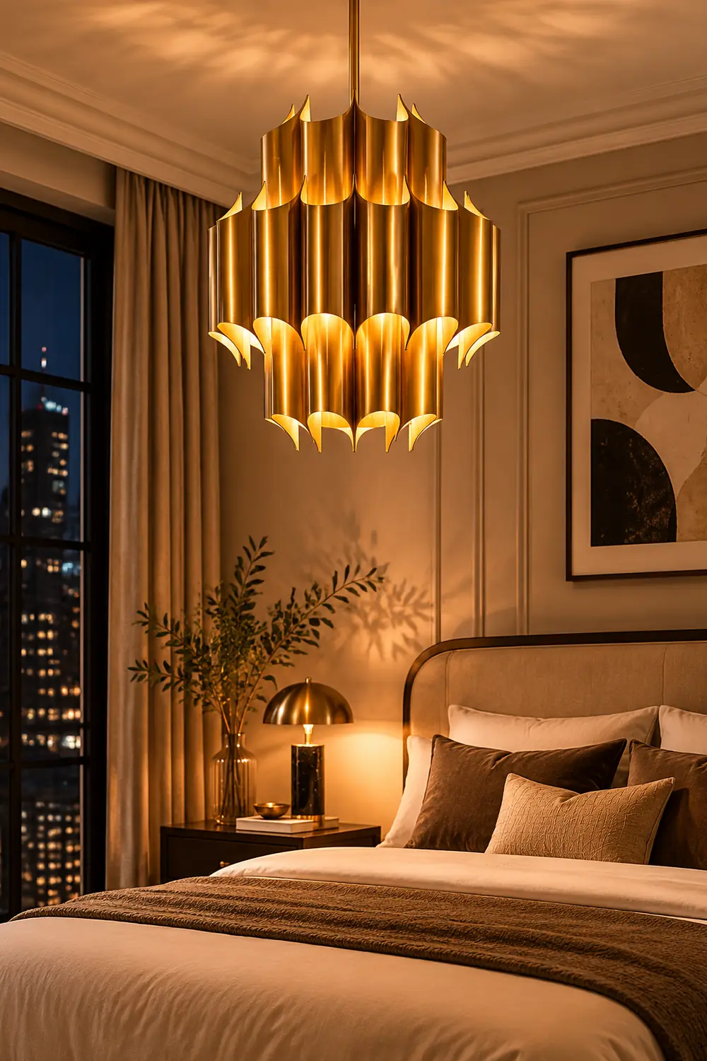 Evette Simple Retro Creative Chandelier Brass Metal Bedroom - Lumpaz