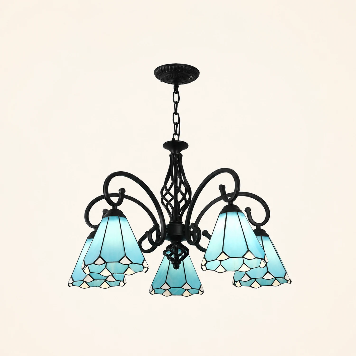 Silva Tiffany Mediterranean Branch Metal Chandelier, White/Blue/Navy Blue - Lumpaz