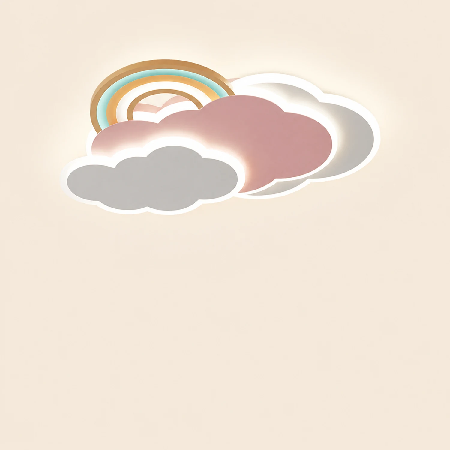 Minori Modern Cloud/Rainbow Metal/Acrylic Flush Mount Ceiling Light Pink/White - Lumpaz