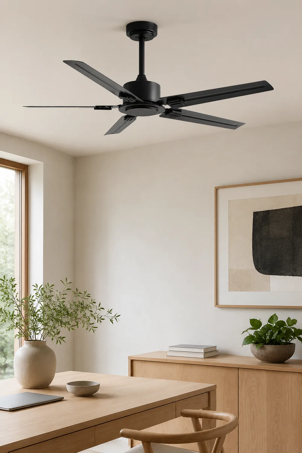 Alessio 5-Blade Industrial Black DC Ceiling Fan, Metal, 42'' - Lumpaz
