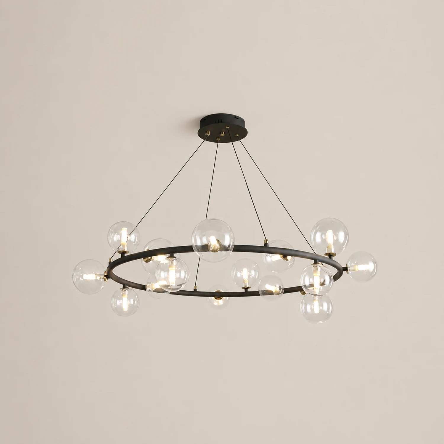 Valentina Modern Glass Globe Ring Chandelier, Gold/Black - Lumpaz