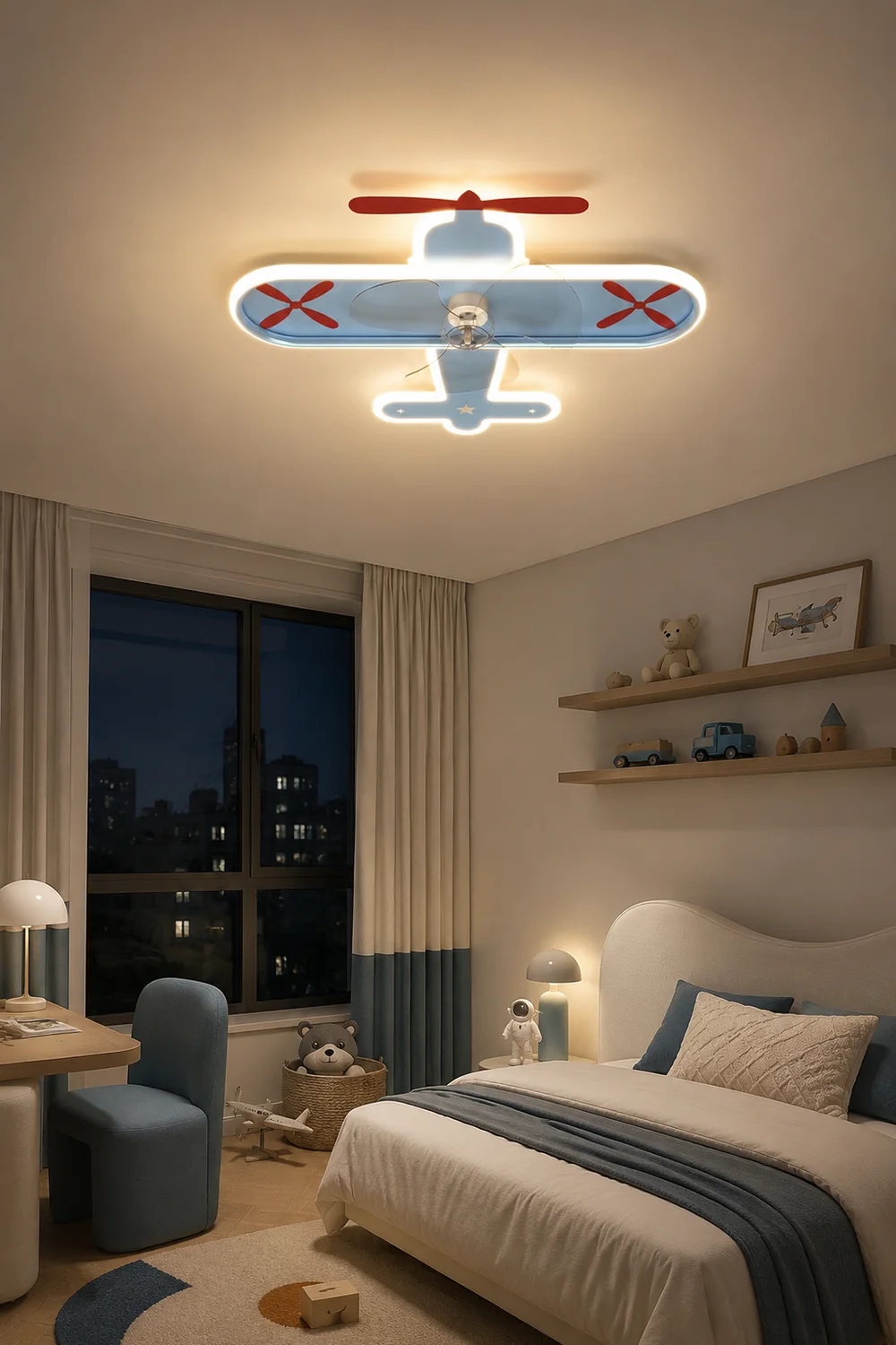 Minori Blue Plane Ceiling Fan With Light, L 21" - Lumpaz