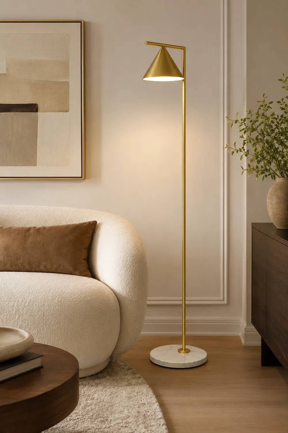 Carins Modern Geometric Marble Base Floor Lamp, Black/Gold - Lumpaz