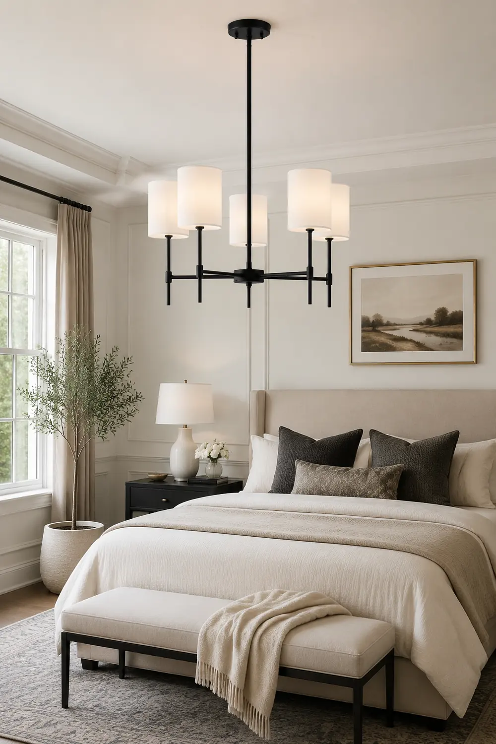 Silva Modern LED Chandelier Black/Gold Metal/Fabric Bedroom/Living Room - Lumpaz