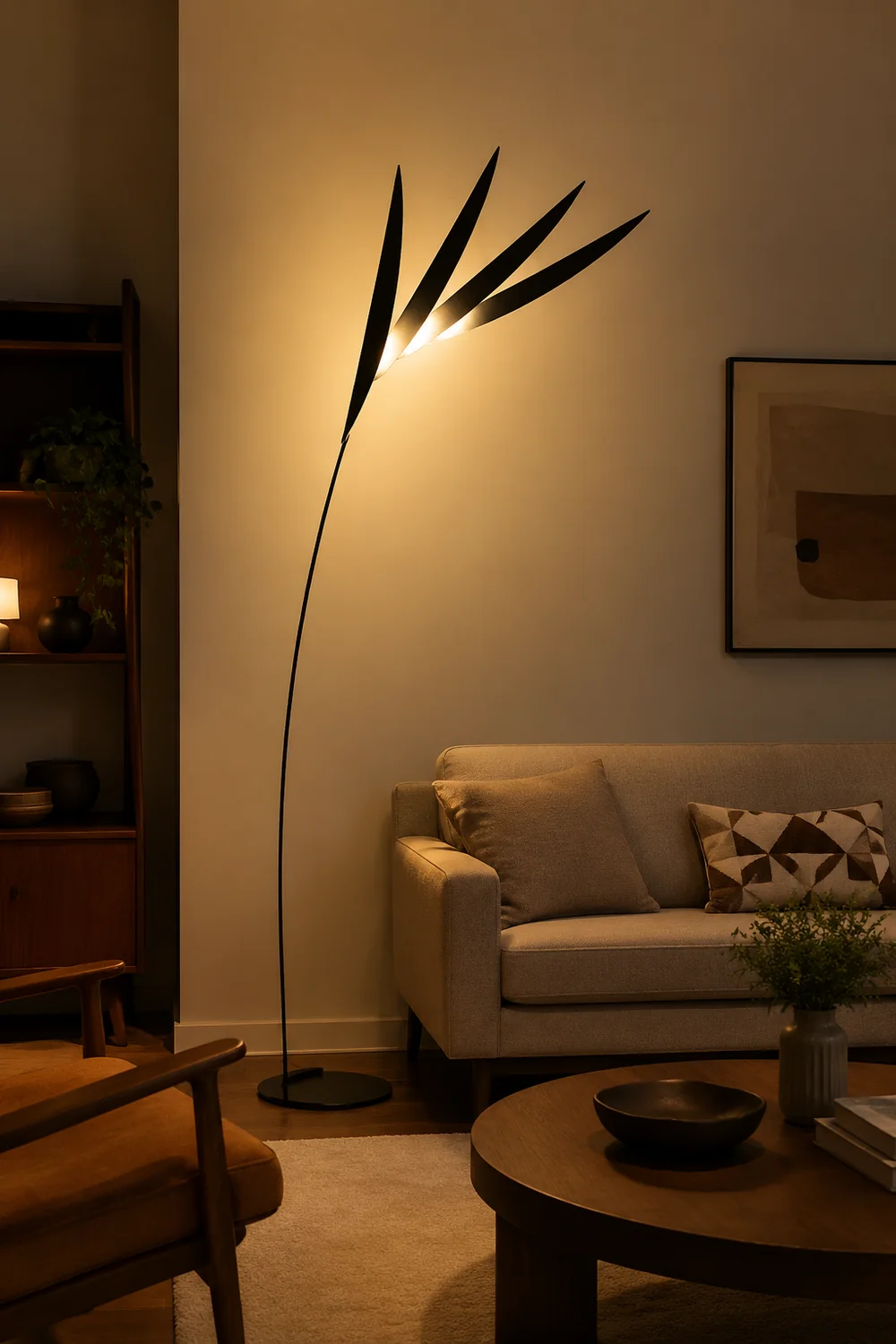Salgado Leaf Metal/Acrylic Long Arm Floor Lamp, Living Room - Lumpaz
