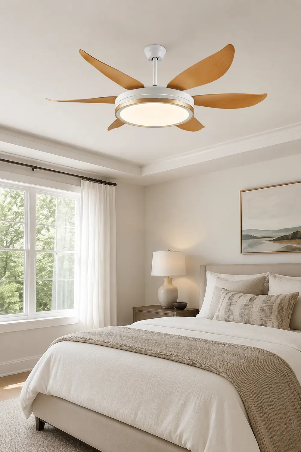 Haydn 6-Blade DC Ceiling Fan with Light, Golden & White, 51''/60'' - Lumpaz