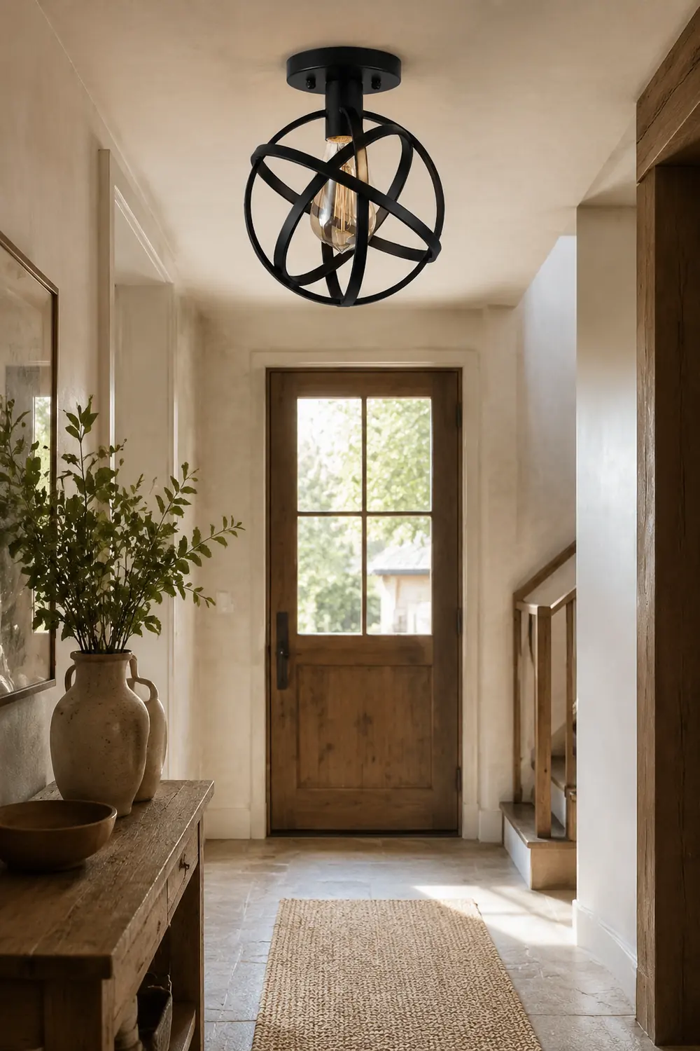 Herbert Retro Globe Lantern Metal Flush Mount Ceiling Light, Balck - Lumpaz