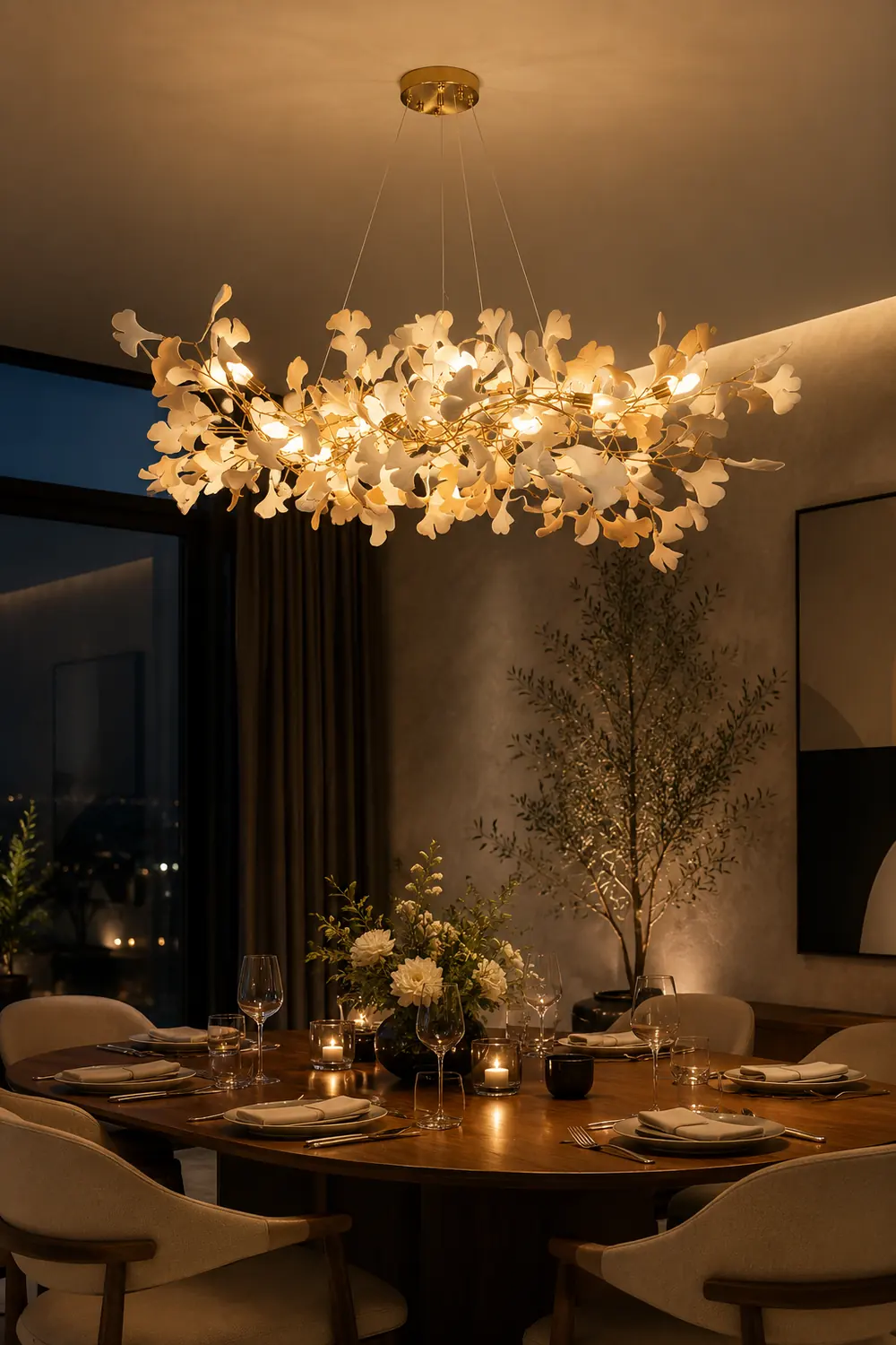 Ophelia Gildglow Luxury Ceramic Chandelier Large Foyer Gingko Leaf Living Room - Lumpaz