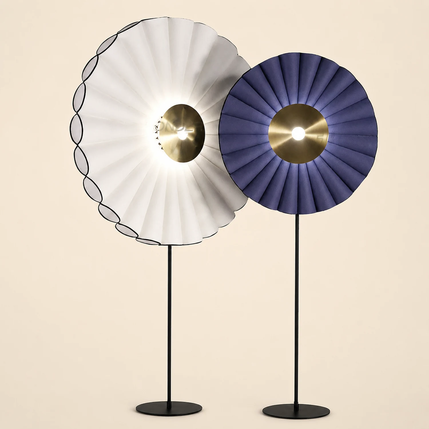 Chan Flower Metal/Artificial Paper Floor Lamp, White/Blue - Lumpaz