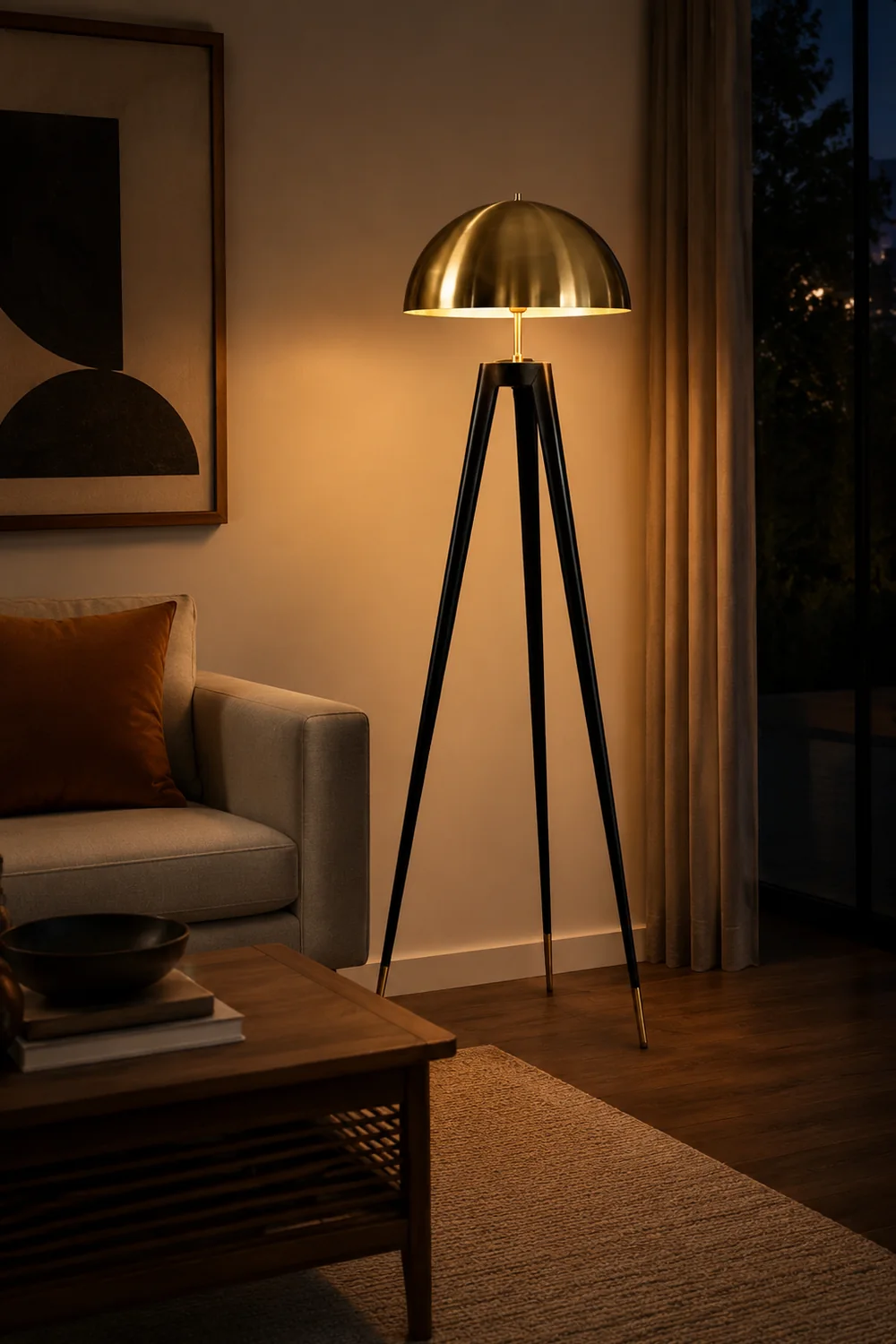 Carins Modern Metal Tripod Floor Lamp, Black/Gold - Lumpaz