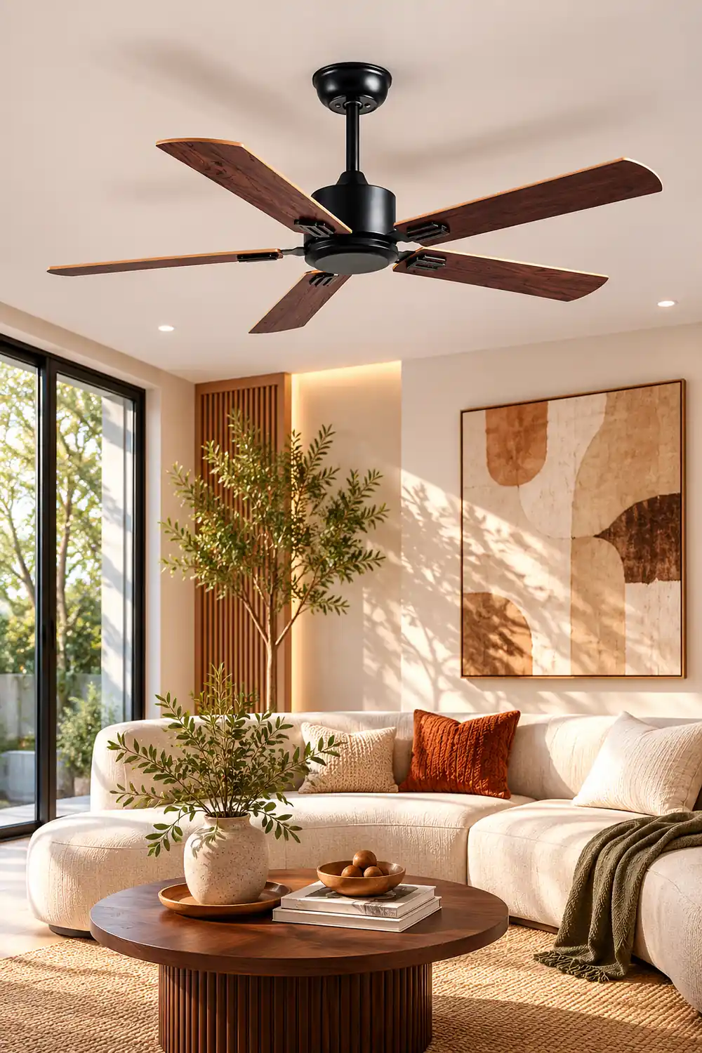 Haydn 5-Blade Modern Black & Coffee DC Ceiling Fan, Metal & Wood, 51'' - Lumpaz