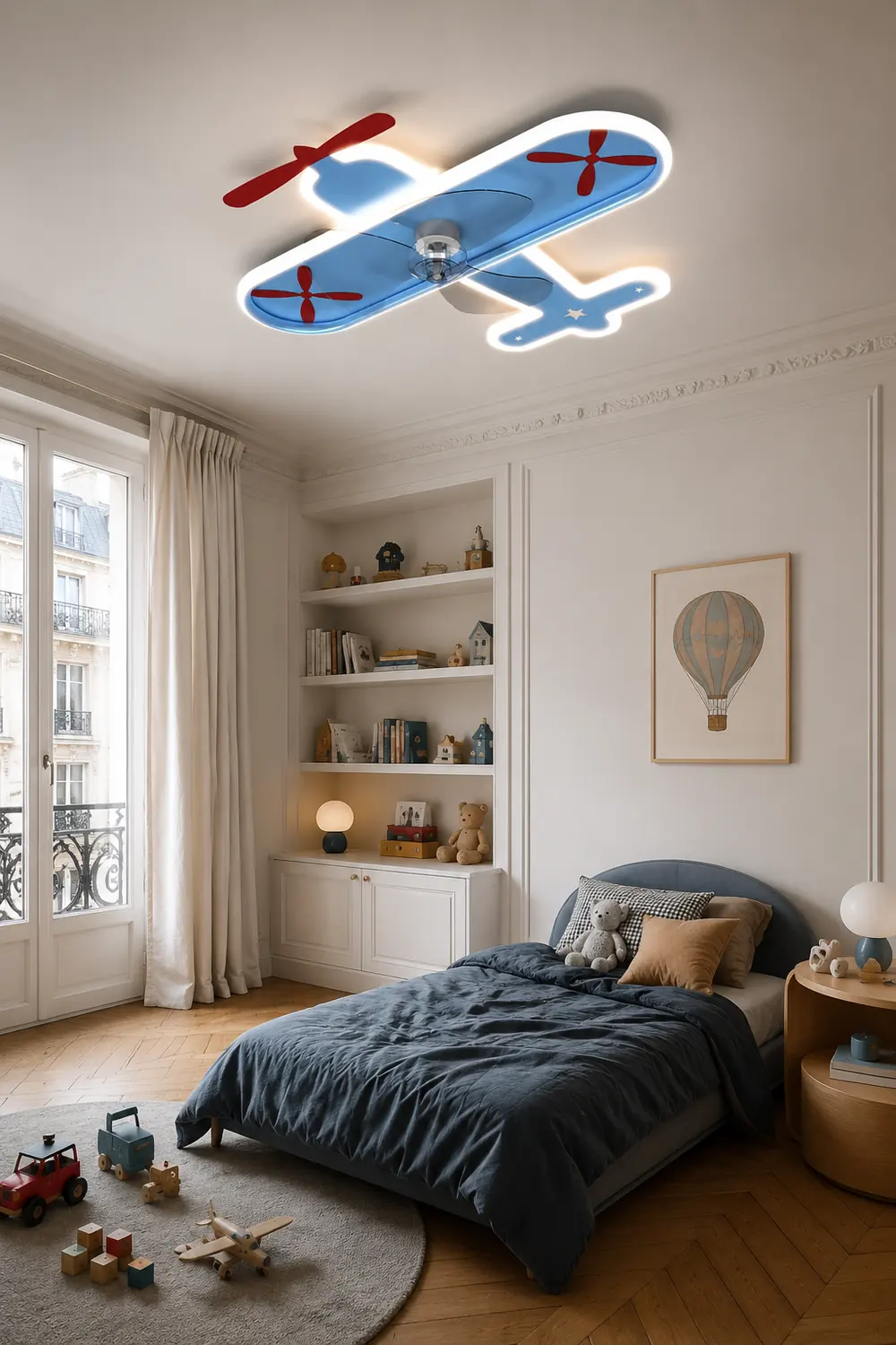 Minori Blue Plane Ceiling Fan With Light, L 21" - Lumpaz