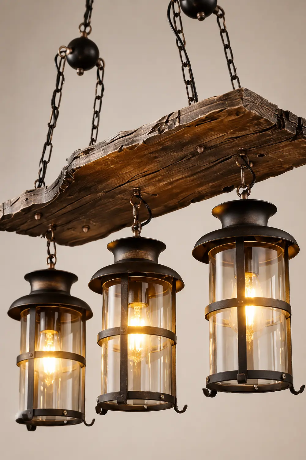 Austin Retro 3 Lantern Linear Wood/Metal, Chandelier - Lumpaz