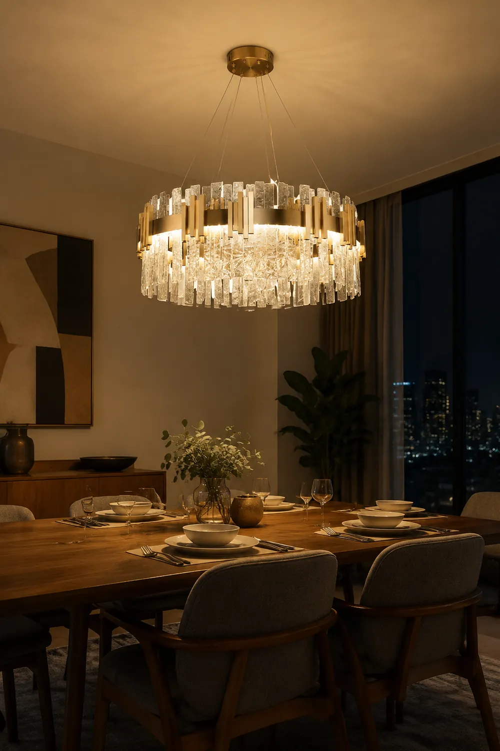 Marilyn Mid Century Iron & Glass Chandelier Circle - Lumpaz