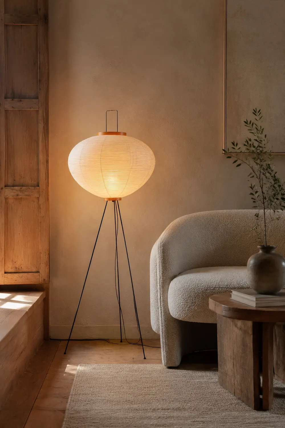 Renée Minimalist Tripod Lantern Paper Floor Lamp White - Lumpaz