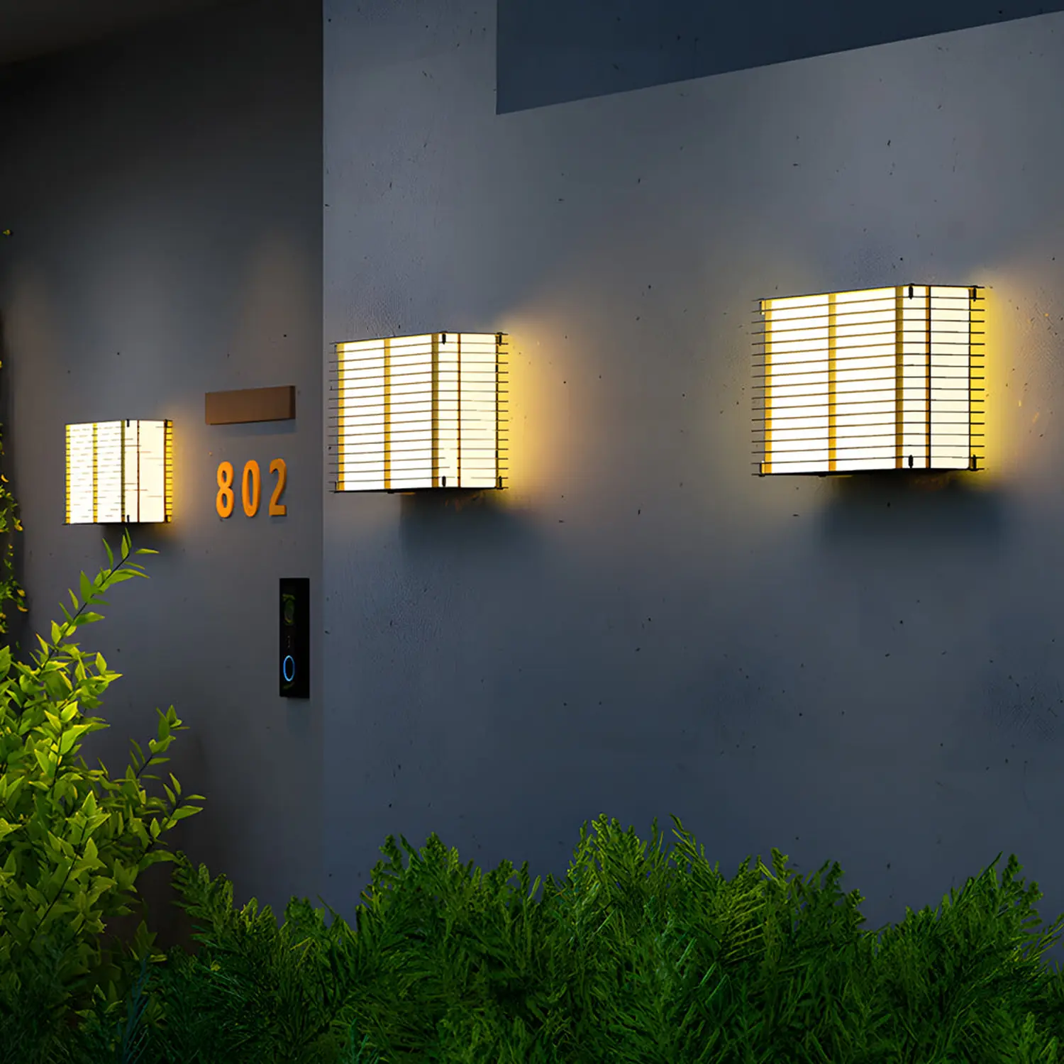 Waterproof Square Grids Stainless Steel Black Modern Solar Wall Lights - Lumpaz