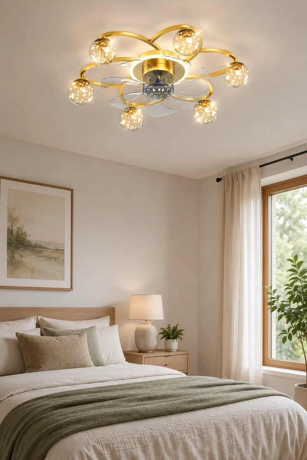 Madina Gold 7-Blade Starry Ceiling Fan with Light, DIA 22.8" - Lumpaz
