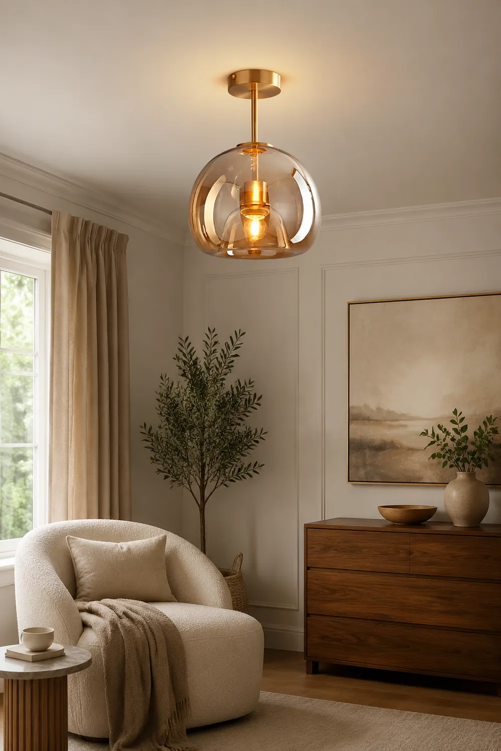 Sanna Modern Dome Glass Semi-Flush Mount Ceiling Light/Pendant Light, Gold/Black - Lumpaz