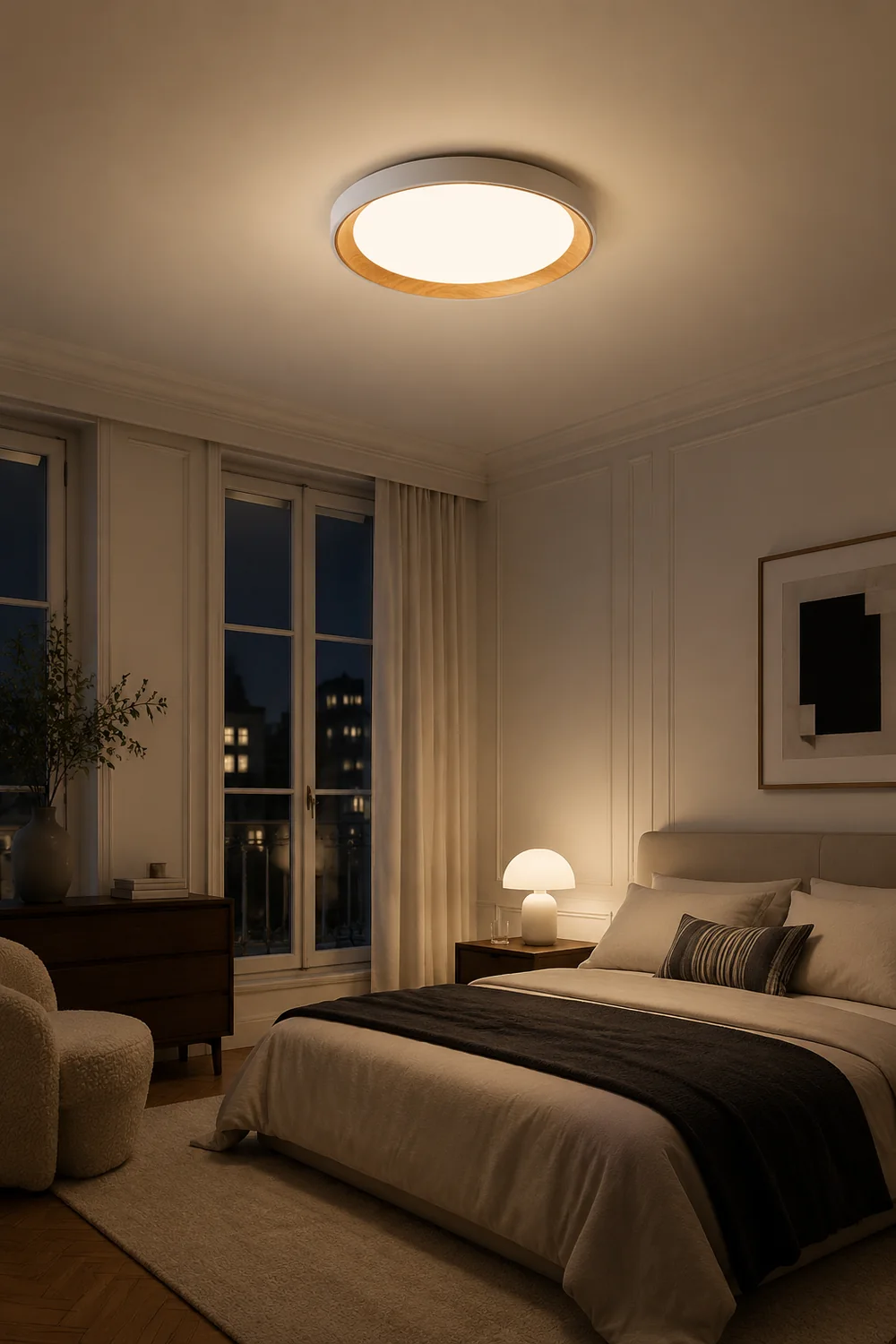 Quinn Modern LED Flush Mount Lighting White Wood/Acrylic Kitchen - Lumpaz